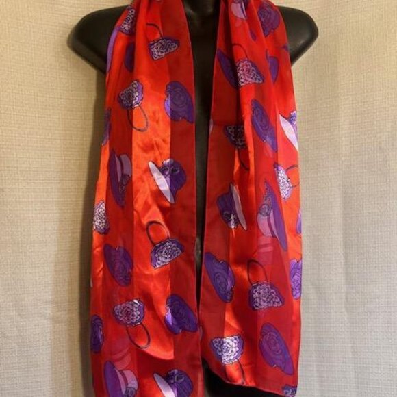 Beautiful Classic Rectangular Red and Purple Hat Society Shear & Silky Scarf - Picture 1 of 4